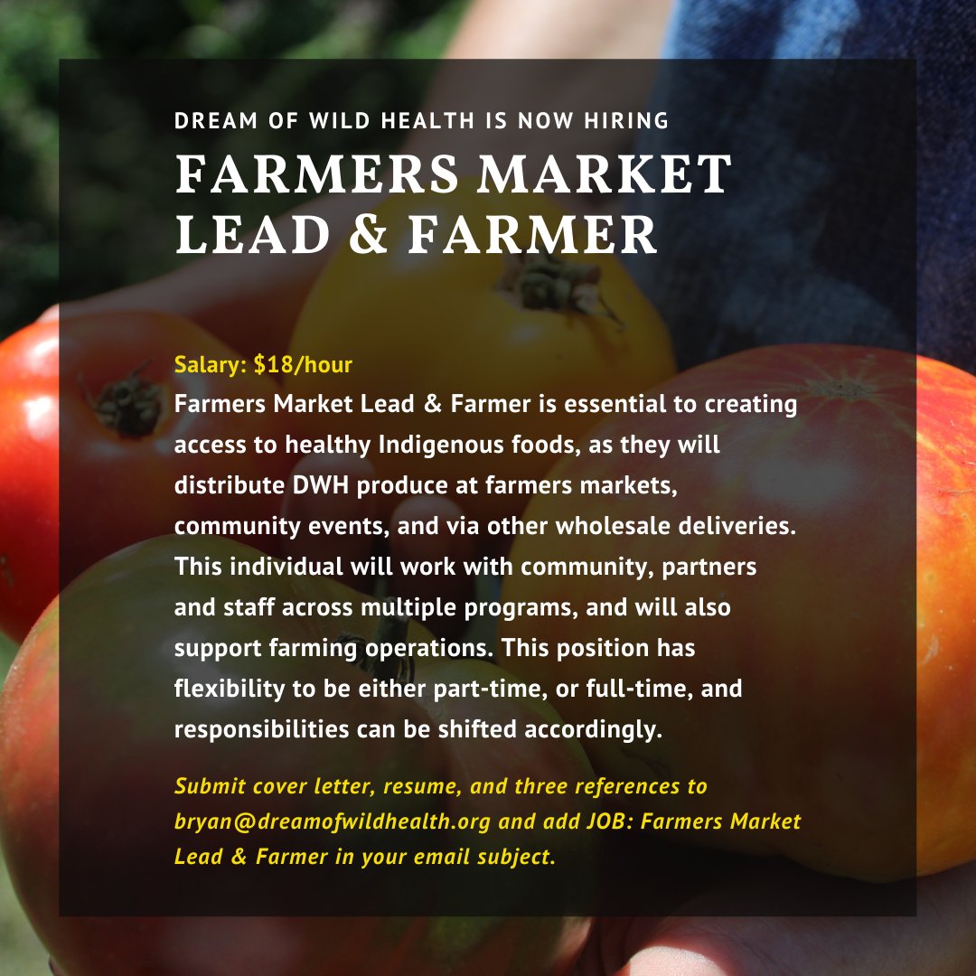 We are hiring for a Farmers Market Lead &amp; Farmer. This is a unique opportunity to be involved with all aspects of farming and food distribution: farming, pack-shed and delivery coordination, farmers markets, and building relationships in community.
