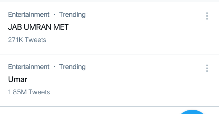 itsmemariyam's tweet photo. Booooooooooommmmmmm

" Umar " Trending With 1.8M+ Tweets 

" JAB UMRAN MET " Trending With 271k+ Tweets 

#UmRan Supremacy🔥
https://t.co/tK0Rw5sOAP https://t.co/Tj8JAl8ftT