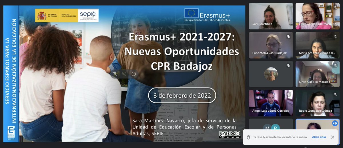 CPRBADAJOZ's tweet photo. Hoy en el curso Oportunidades de Movilidad #ErasmusPlus (2021-2027) nos acompaña @allendethule, Jefa de Servicio de la Unidad Escolar y P.Adultas, del @sepie. Gracias por el entusiasmo y apoyo a los docentes extremeños #CPRErasmusPlus #ConsorcioCPR de #Extremadura @InnovacionForm https://t.co/2gipVxgZNj