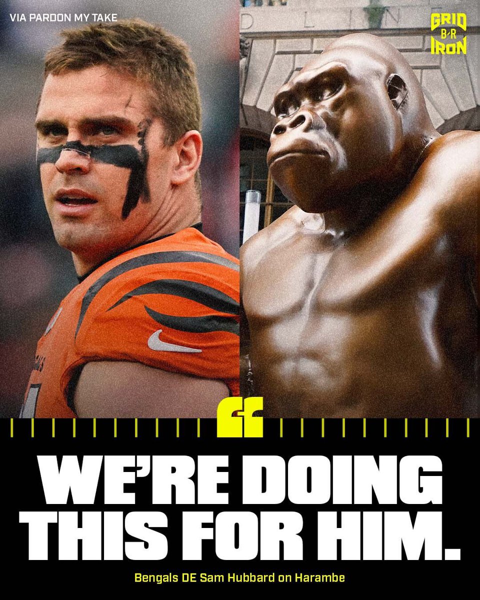 B/R Gridiron (@brgridiron) on Twitter photo Bengals DE Sam Hubbard says the team wants to win a Super Bowl to honor Harambe, who was killed at the Cincinnati Zoo in 2016
(via <a href="/PardonMyTake/">Pardon My Take</a>) Bengals DE Sam Hubbard says the team wants to win a Super Bowl to honor Harambe, who was killed at the Cincinnati Zoo in 2016
(via <a href="/PardonMyTake/">Pardon My Take</a>)