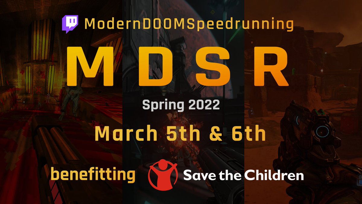ModernDOOMSR's tweet photo. We have only one month left till MDSR Spring '22! A weekend long showcase benefitting @SavetheChildren 

Showcasing all sorts of FPS games: DOOM, Dusk, Ultrakill, and more! https://t.co/iFr90yTYEf