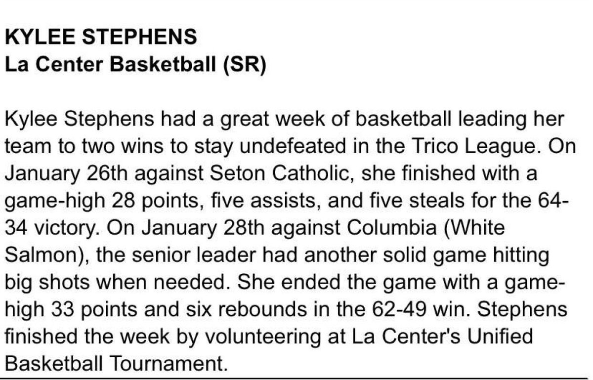 KyleeStephens24's tweet photo. Blessed to receive WIAA Athlete Of The Week! https://t.co/Eru3zeCt4k