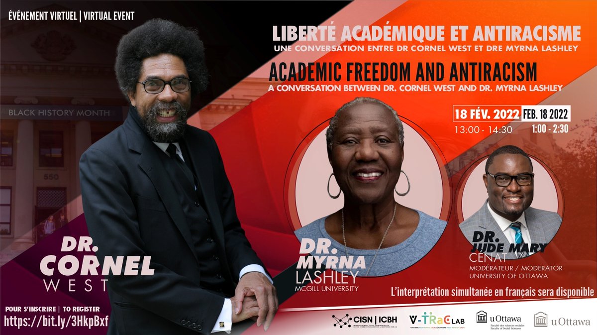 uoVTRaC's tweet photo. We're very excited to announce our #BlackHistoryMonth event with the legendary @CornelWest and Dr. @myrnalashley on academic freedom and antiracism on February 18 at 1:00-2:30PM. Due to limited space, please register in advance (First come, first served): https://t.co/9OD3FmMzlK https://t.co/5Cn44kvs6Y