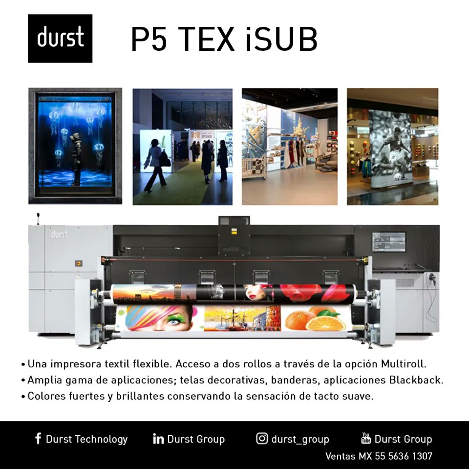 bazargrafico's tweet image. P5 TEX iSUB
Se puede implementar en una amplia gama de aplicaciones en material de poliéster, como cajas de luz y telas decorativas, incluidos medios difíciles como blackback y banderas. 
#durstgroup #p5TexIsub #Textil #printngtechnology
@DurstTechnology
