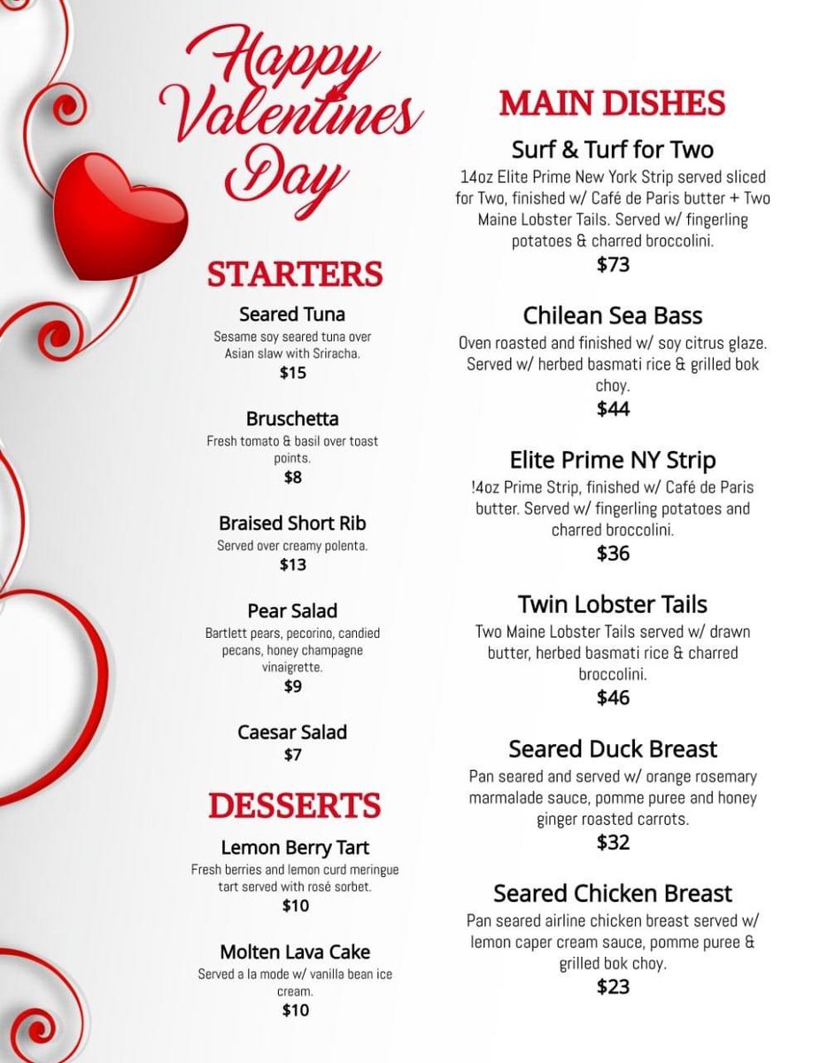 Members:
We will be serving our Valentines Dinner Menu Saturday, Feb 12th and Monday, Feb 14th with acclaimed pianist, Micah Hulscher, for an evening of jazz piano on Saturday 2/12.
Reservations are highly recommended.