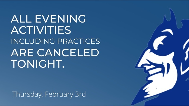 LakeFentonWSES's tweet photo. All evening activities, including practices, are canceled tonight 2/3.
Stay safe!
#LFLeads https://t.co/3yOeSRsfVN