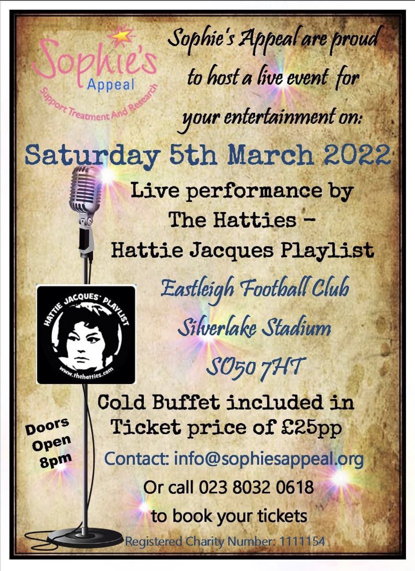 Good evening all 🙋🏻‍♂️could you share this event please or even support <a href="/sophiesappeal/">Sophie's Appeal</a> Should be a cracking night! <a href="/EastleighFC/">Eastleigh FC</a>