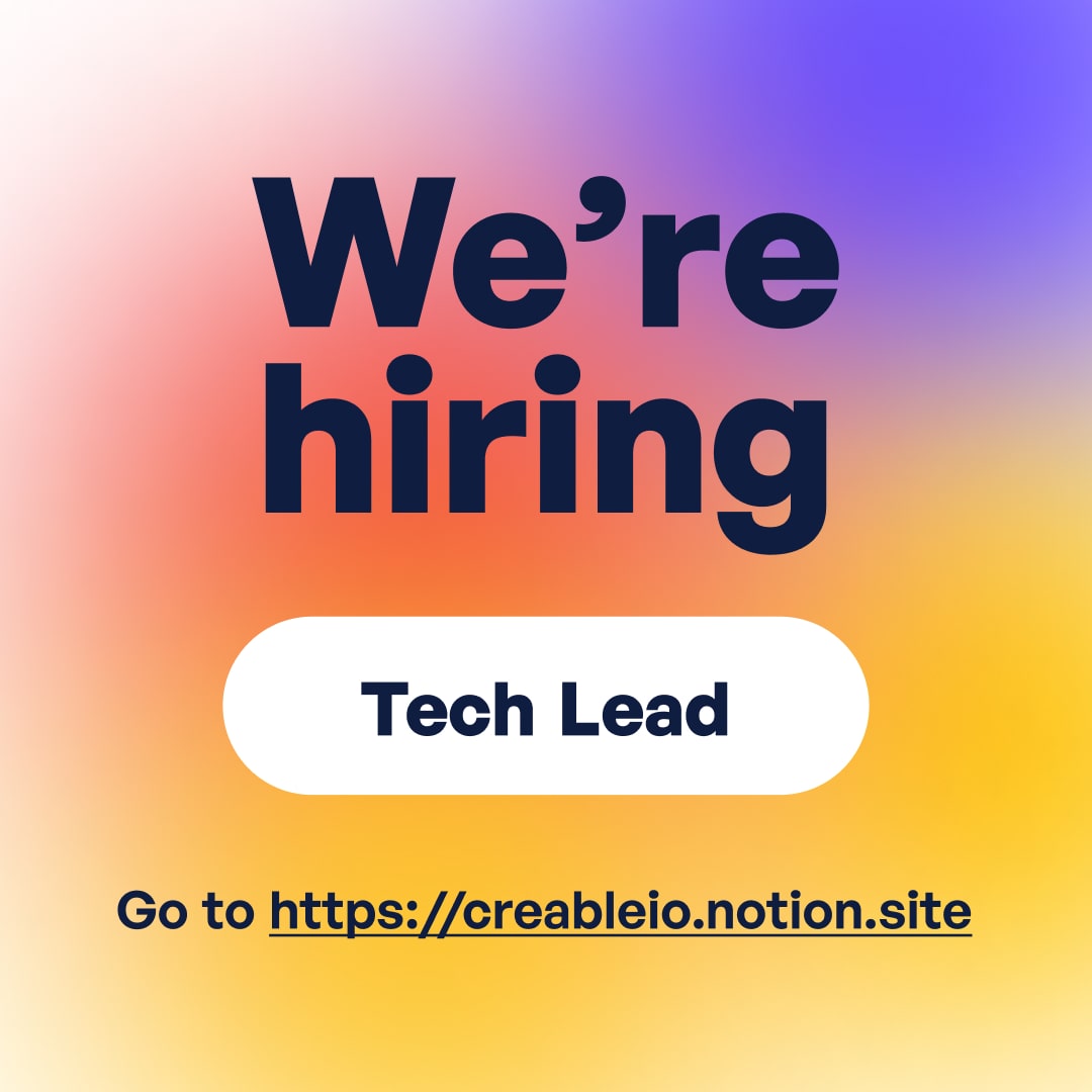 creable_com's tweet image. Creable is looking for a world-class Tech Lead to join our team! 

Want to build the core infrastructure of the Creator Economy with us?

Go to creableio.notion.site and apply. We’re pumped to hear from you!