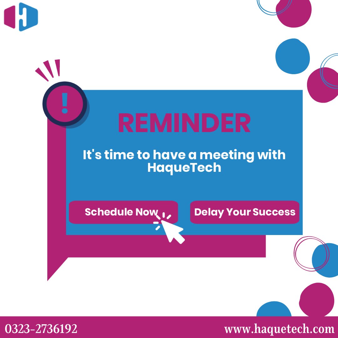 HaqueTech's tweet photo. A friendly reminder for you to have a successful meeting with us. 
If you need to schedule, please call +92 3232736192 or visit https://t.co/yAaXLGjFLA 
See you soon!
#HaqueTech #Services #DigitalSolutions #ClientMeeting #Reminder #Schedule #Panjgur #StopStateTerrorism https://t.co/pBDEzTvbYJ