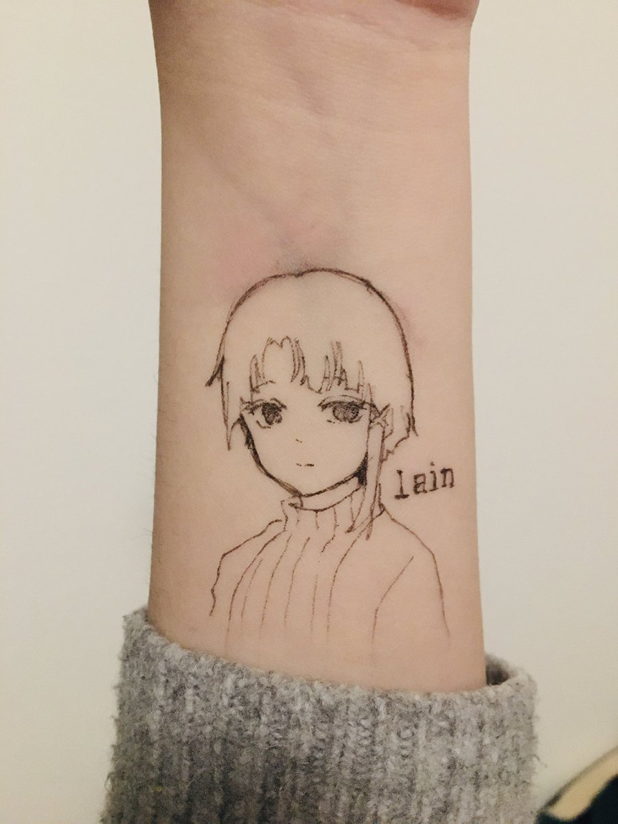 nangokukajitu_'s tweet photo. 寝れなくて…(´・ω・｀)腕に描いてた

（タトゥーじゃなくて落書き
#Lain  #SerialExperimentsLain https://t.co/tayauNFQQ5