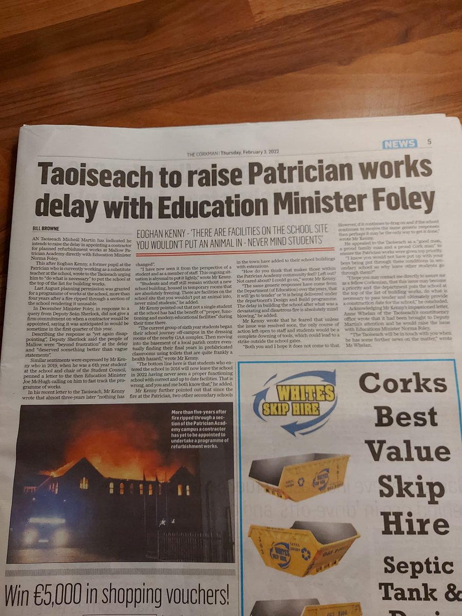 Here’s hoping that @MichealMartinTD is true to his word and raises the plight the staff and students of @patricianacad1 have to go through on a daily basis. Too long being put on the back burner now. 6 year anniversary of the school fire July. A Dept out of touch @NormaFoleyTD1 https://t.co/wTvu5lFbHH