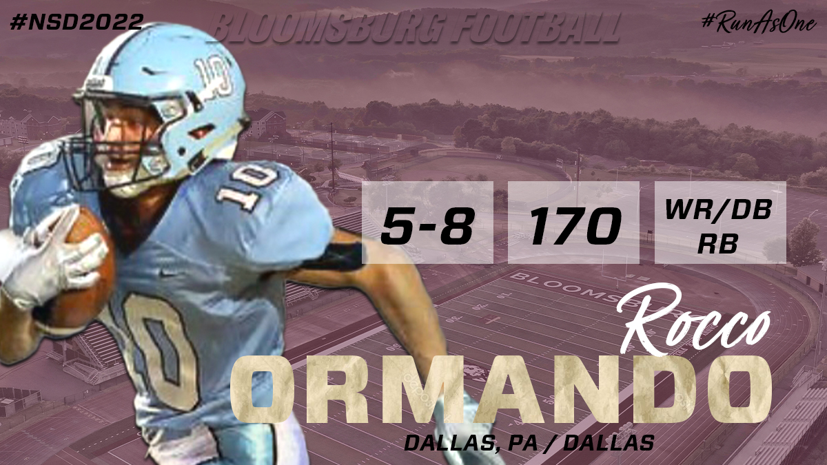 GoBUHuskies's tweet photo. Welcome to Bloomsburg, Rocco Ormando! A 5-8 wide receiver, defensive back, and running back from Dallas, Pa. and Dallas High School! 

#Unleashed #RunAsOne #NSD2022 https://t.co/GeiQ9UAkdL