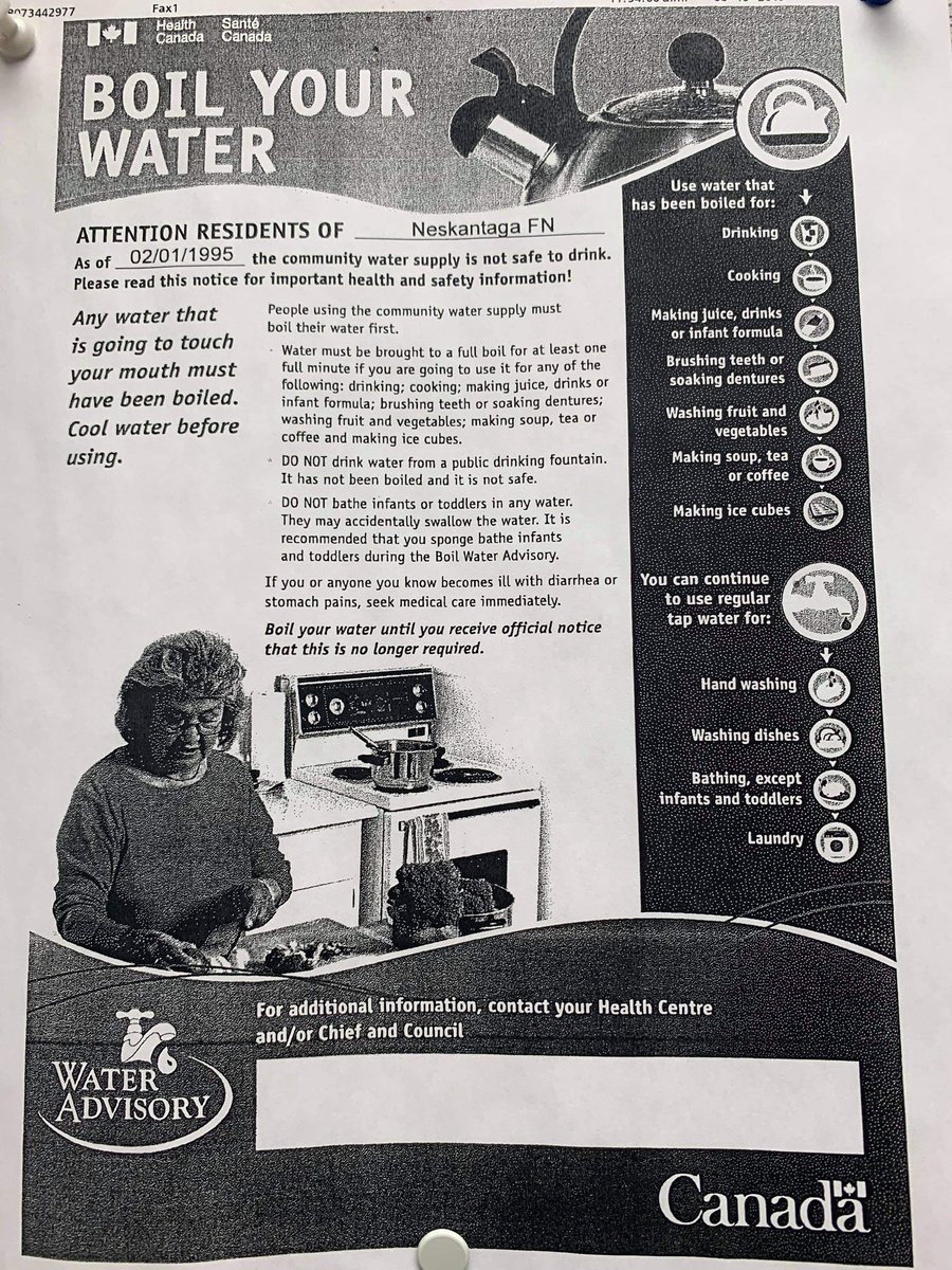 The original boil water advisory from February 1, 1995 which now stands today at 9864 days (27 years) later. Community was evacuated twice as a result, September 2019 and October 2020. #cdnpoli #onpoli #waterislife #boilwateradvisory