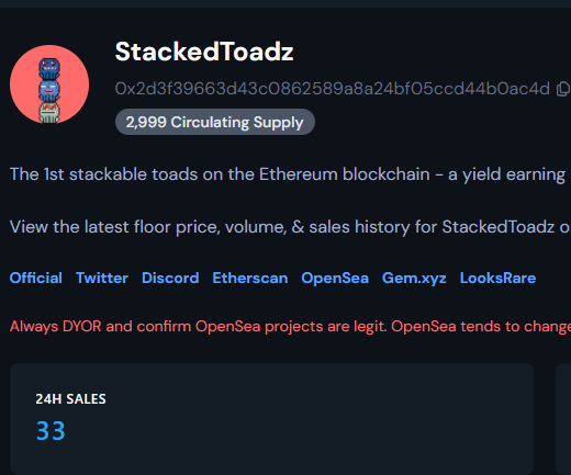 Stacked_Toadz's tweet photo. May not seem like many sales, but it is. Here's 2 reasons whyπ
- There's only 171 total StackedToadz listed out of 2,999. (with 41 being above 1.95 ETH!)πΈ
- We're primarily focused on building something special for the long haul, not marketing.π ποΈ
#NFT #NFTs #NFTCommunity https://t.co/J2Zev0r5Np