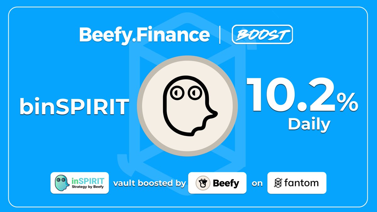 beefyfinance's tweet photo. Boosted @Spirit_Swap #inSPIRIT Strategy by Beefy 🐮

👻 #binSPIRIT: 10.2% Daily
🔥 Earn boosted APY on #binSPIRIT &amp; receive bonus #mooBIFI!

Mint - Deposit - Boost at👇
https://t.co/6z5KqsW2rK https://t.co/JvKFwteY3D