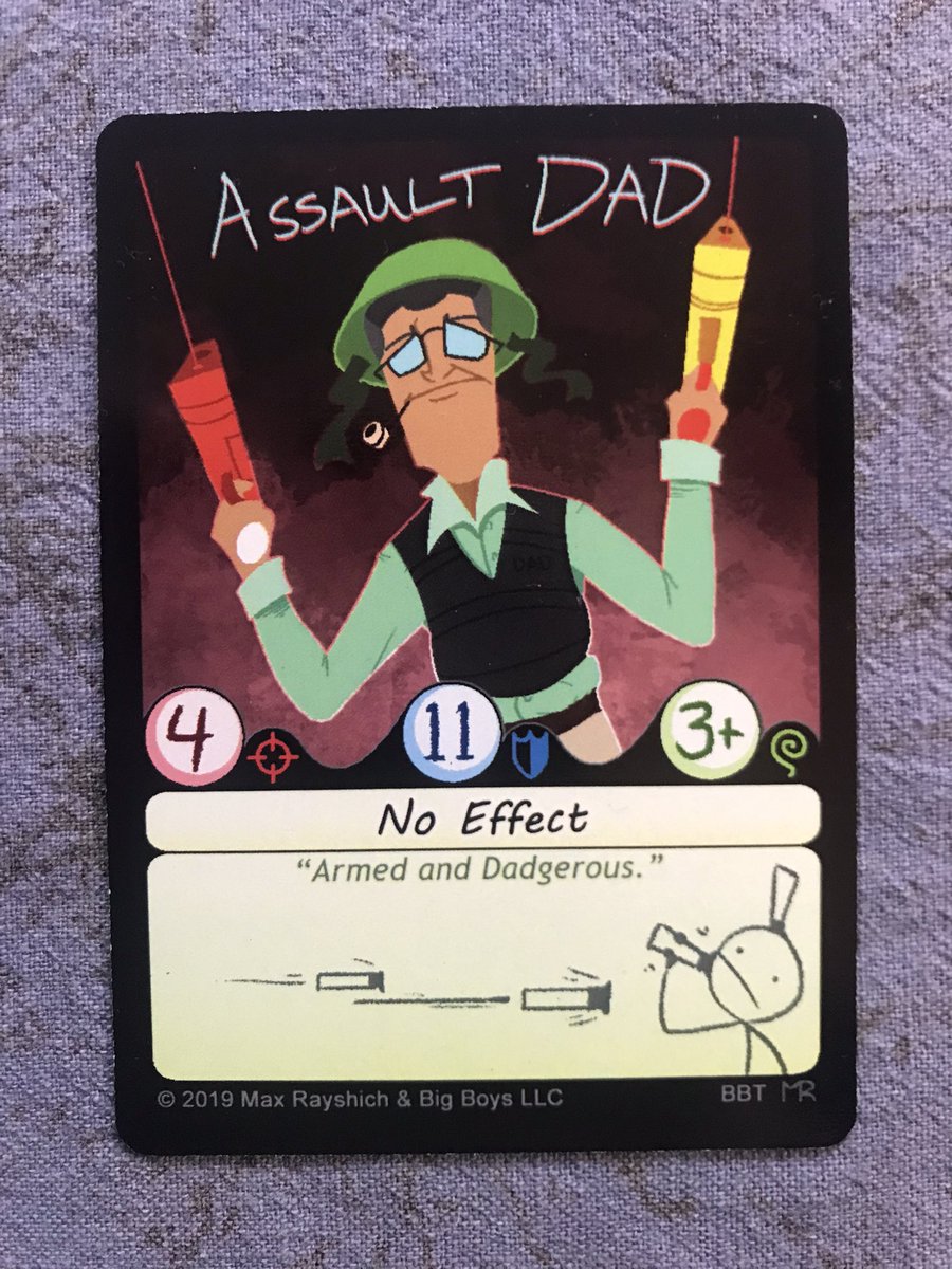 BigThrowdown's tweet photo. BBT classic edition vs new edition, featuring Assault Dad!

HAD to give this DAD more personality.

As always, drawn by @TheMaximumArt 
#boardgame #cardgames #tabletopgames https://t.co/xLgj3fve7d