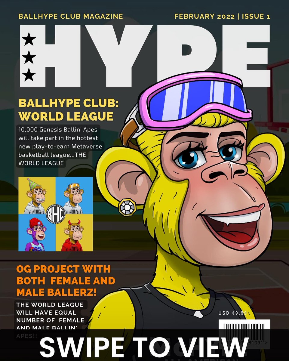 BallHypeClub's tweet photo. HYPE Magazine by @BallHypeClub 

👉 Checkout our first issue, which introduces BallHype Club: World League P2E basketball video game and our Genesis Ballin’ Apes NFT Collection‼️

To learn more, check out our socials (link is in our bio) https://t.co/PKPRUc9ZLE