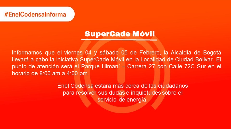 EnelClientesCO's tweet photo. #EnelCodensaInforma a sus clientes sobre el SuperCade Móvil. #JuntosCuidamosCiudadBolivar https://t.co/zCTWwdrN06