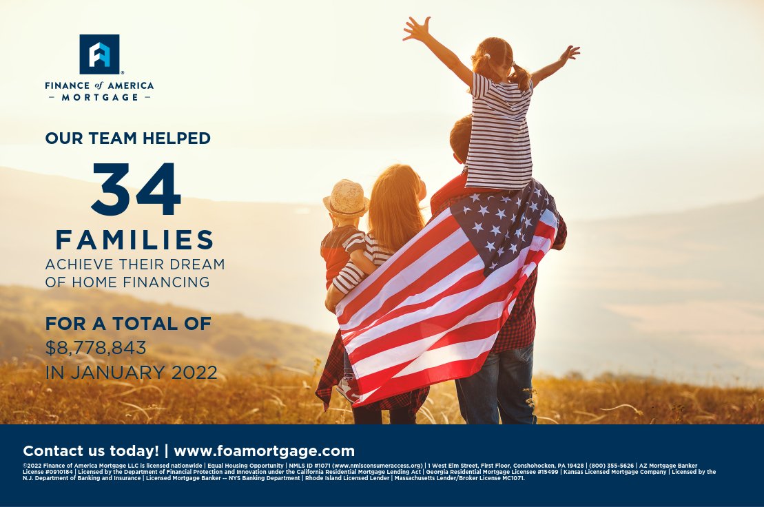 FAM_TeamMalone's tweet photo. We helped 34 families finance their homes in January. Let us know if we can help you!
#financeofamerica #equityadvisor #yourphillylender https://t.co/OspP0yWTVP