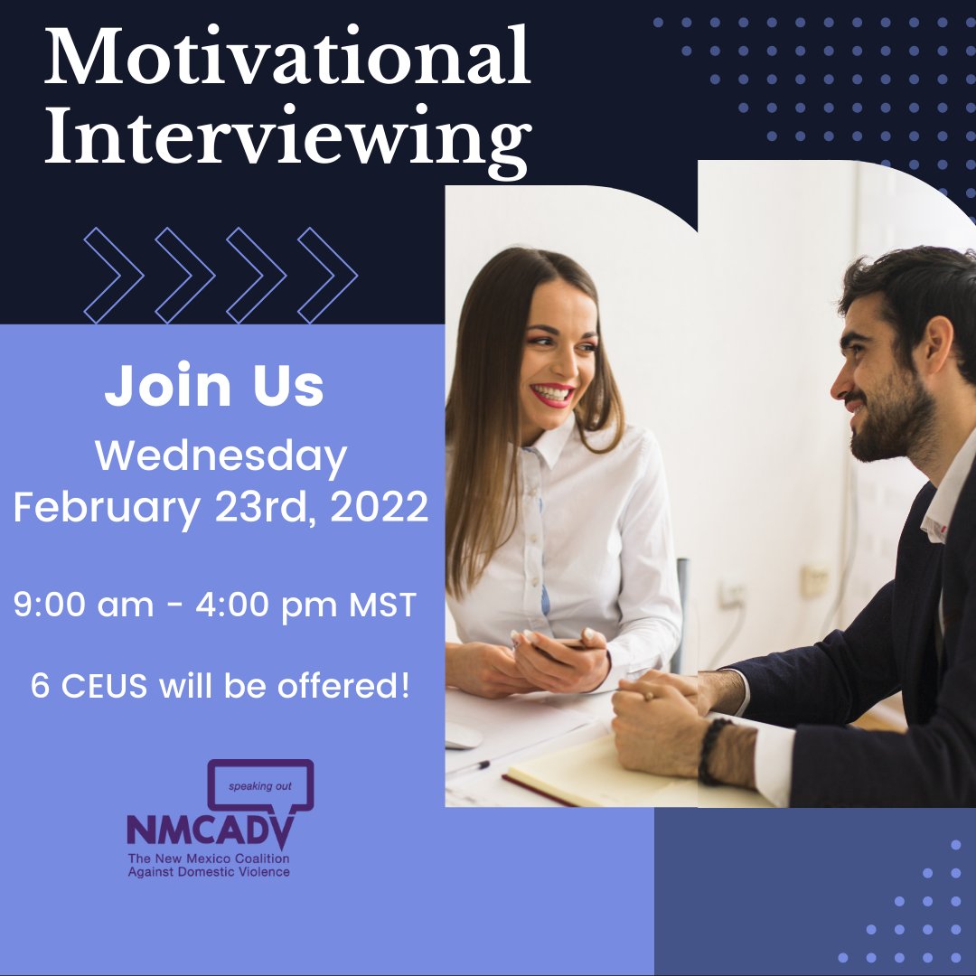 NMCADV's tweet image. Motivational Interviewing training - Register Today! CEU's are included! - mailchi.mp/nmcadv/decembe…