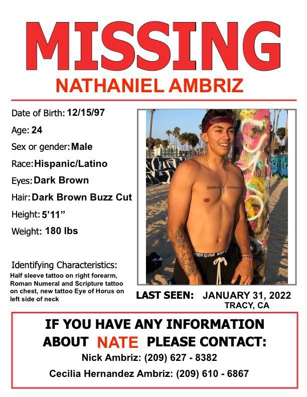 Please contact @nckambrz if you have any information about Nate. He’s driving a 2010 Silver Ford Focus with CA plate # 6KPR112. Any RT’s are greatly appreciated