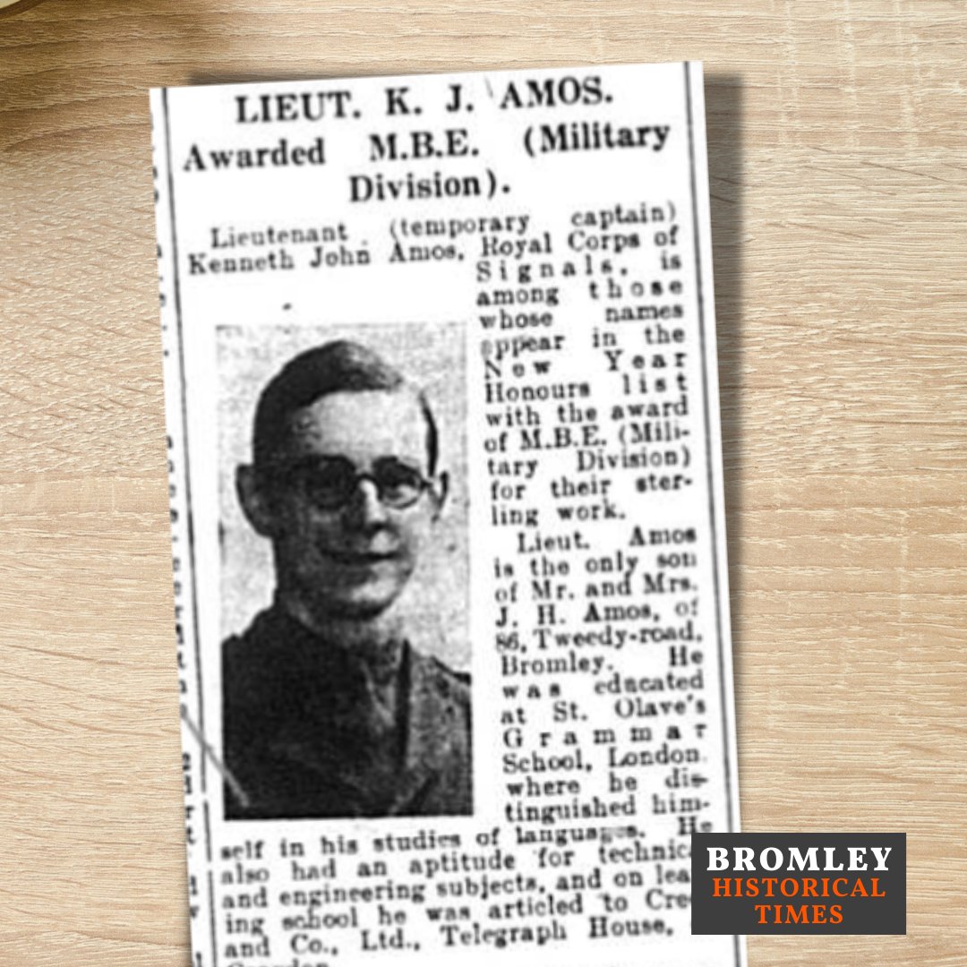 MilitaryAncestr's tweet photo. Lieutenant Kenneth John Amos of #Bromley was awarded an MBE for sterling work during #WW2.  Amos served with the #RoyalCorpsofSignals.

Read full story:
https://t.co/PCZf0c7J00

#ancestry #familyhistory #newspapers #ancestryhour https://t.co/fjUdgi3EbR