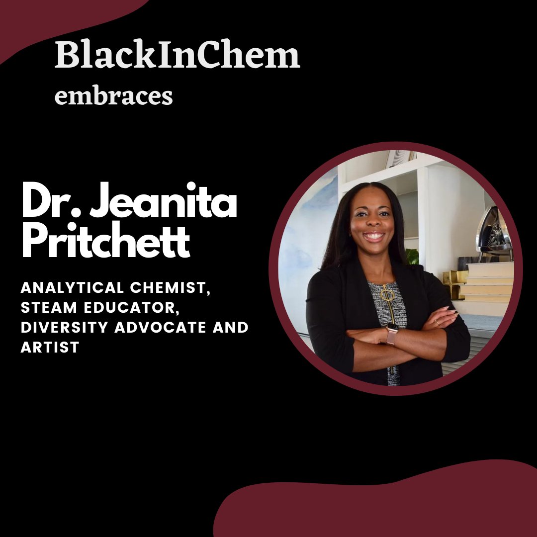 Today we embrace @DrJeanita a “Jane of All Trades.” Dr. J is an analytical chemist, STEAM educator, diversity advocate, consultant, and a published artist. 

#Blackinchem #BlackHistoryMonth #BlackFuturesMonth #chemistry #blackchemists #STEM #BHM2022 #blackandstem #explore