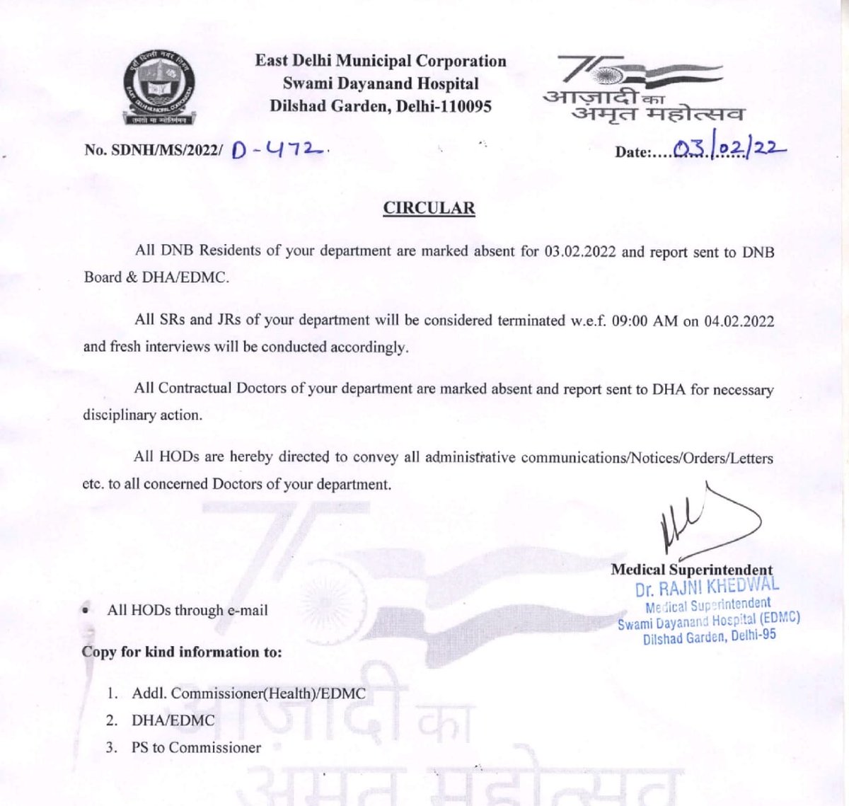 dentodontics's tweet photo. BREAKING : MCD Run Swami Daya Nand Hospital issues circular to terminate more than 100 resident doctors who are on strike demanding 4 months of their pending salary.

Is this what justice is been provided to Heath Care worker #Doctors
Thali Maala &amp; Now Termination 
#MedTwitter https://t.co/G40QxsHVUg