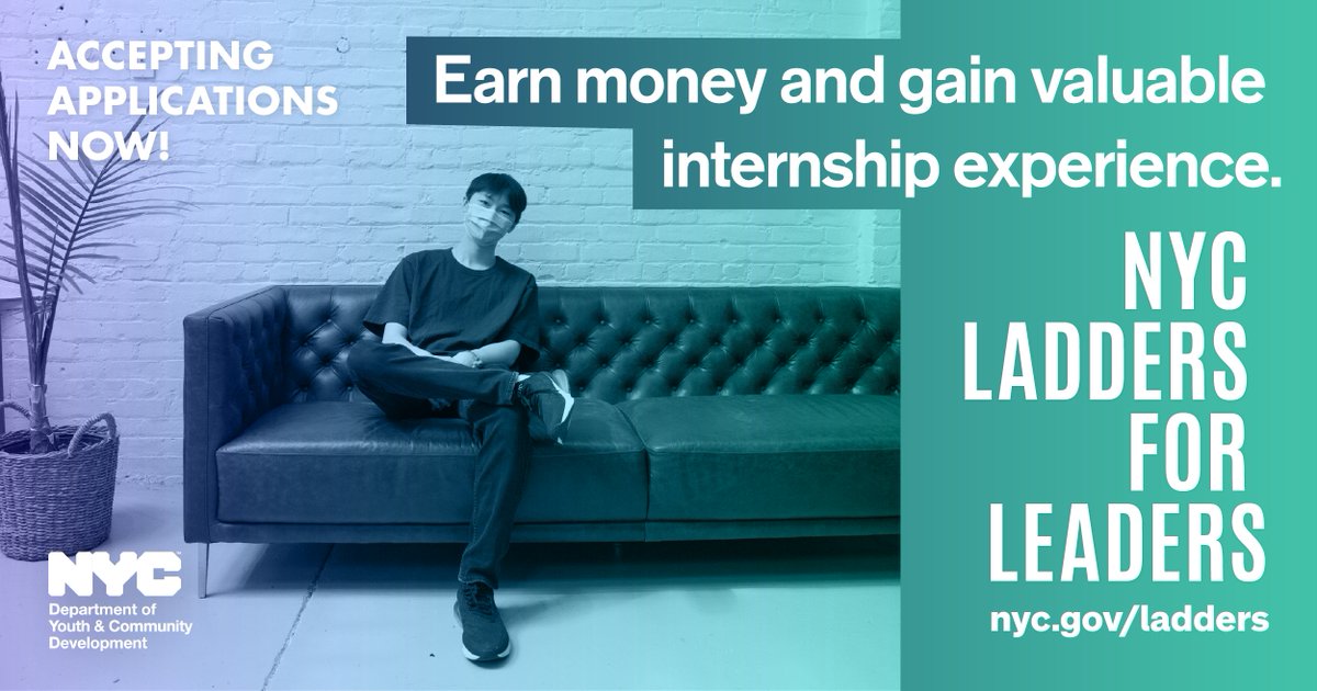 NYC Youth & Comm. (@nycyouth) on Twitter photo Are you between the age of 16 - 21 and live in #NYC? Apply today for the 2021 #NYCLadders for Leaders #SummerInternship program! A 6-week paid internship with pre-employment training & access to a growing network of alumni. To learn more and apply, visit: nyc.gov/ladders. Are you between the age of 16 - 21 and live in #NYC? Apply today for the 2021 #NYCLadders for Leaders #SummerInternship program! A 6-week paid internship with pre-employment training & access to a growing network of alumni. To learn more and apply, visit: nyc.gov/ladders.
