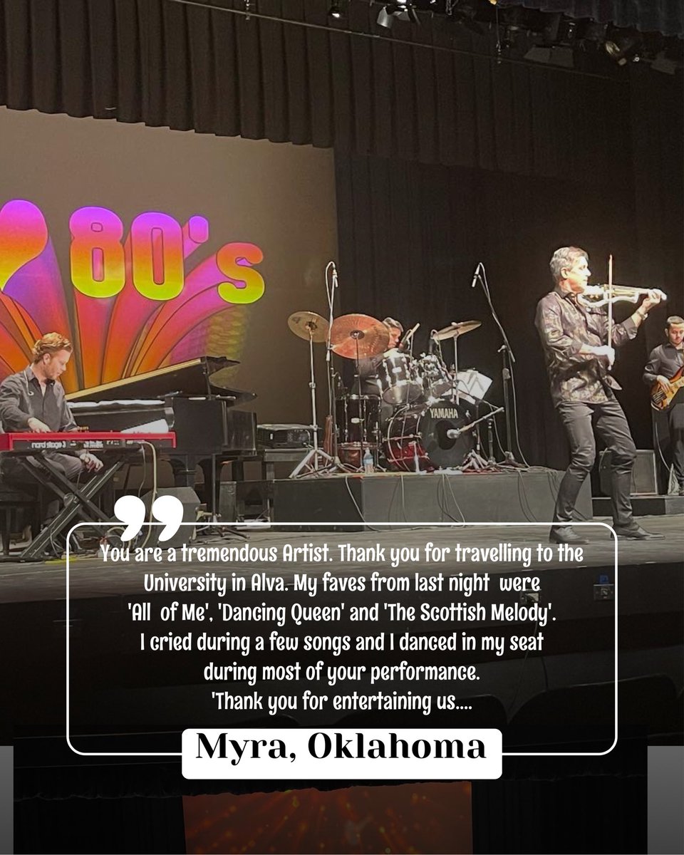 GaryLovini's tweet photo. Loved my trip to Oklahoma recently. Testimonials like this one makes me very happy. Thank you Myra from Oklahoma 🎻❤️
#garyloviini #violinshowman #thekingofstrings #theatreshow #headliner #testimonial #violinshow #electricviolin #violinist #oklahoma https://t.co/HzlNwnNYDR