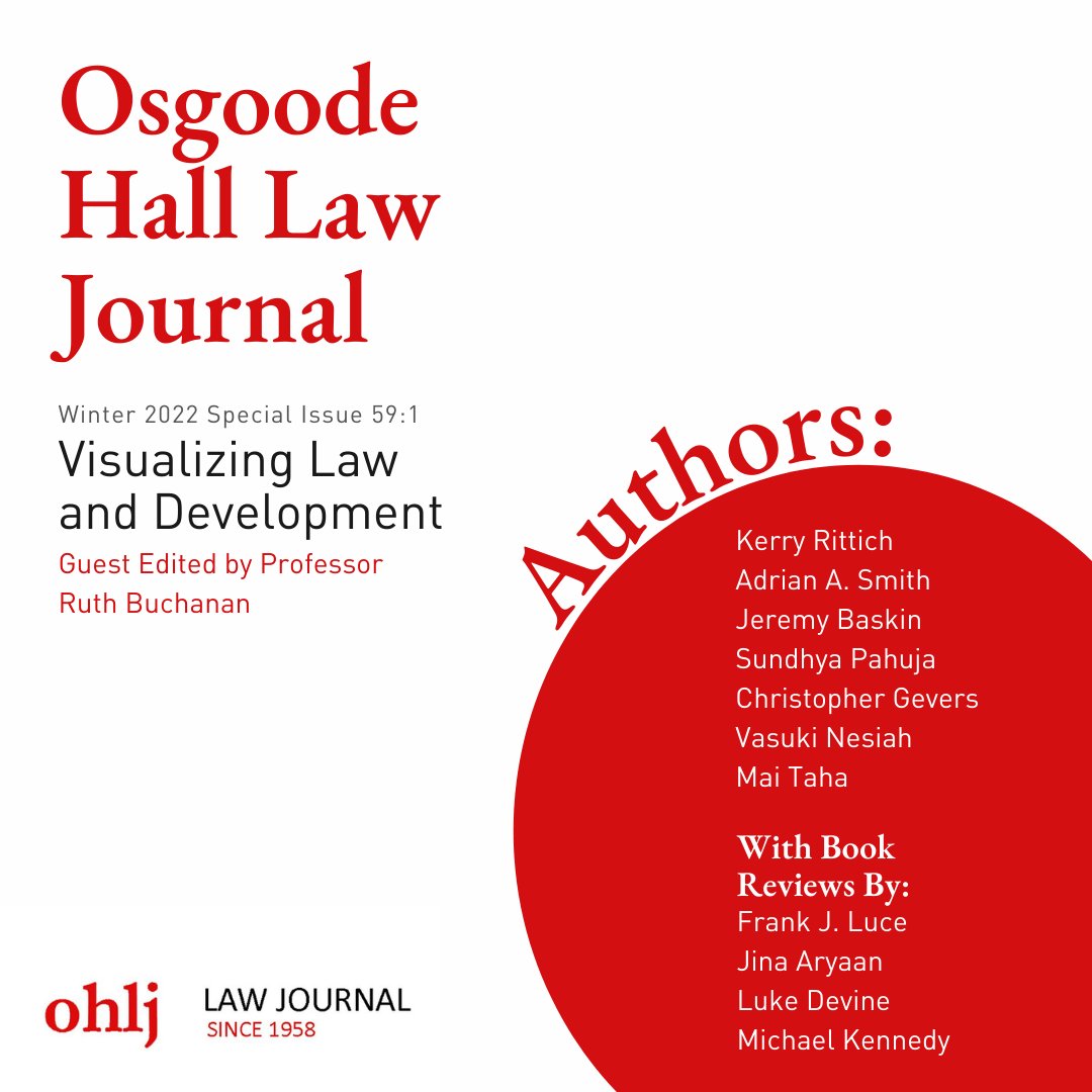 Osgoode Hall Law Journal (@ohlj) on Twitter photo Our latest issue is published! Explore the narrative frame of development across time and place in Special Issue 59:1 "Visualizing Law and Development" guest edited by Prof. Ruth Buchanan (<a href="/ruthinguelph/">ruth buchanan</a> @Osgoodenews). Read the full issue, here: digitalcommons.osgoode.yorku.ca/ohlj/ Our latest issue is published! Explore the narrative frame of development across time and place in Special Issue 59:1 "Visualizing Law and Development" guest edited by Prof. Ruth Buchanan (<a href="/ruthinguelph/">ruth buchanan</a> @Osgoodenews). Read the full issue, here: digitalcommons.osgoode.yorku.ca/ohlj/