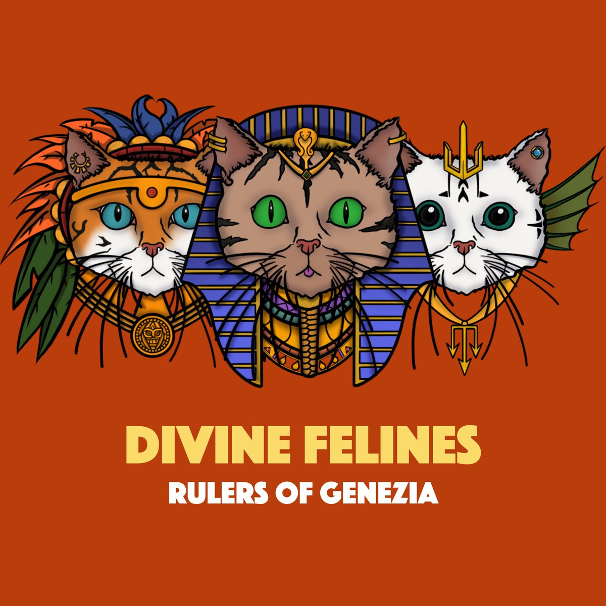 The Rulers of Genezia, three gorgeous hand-drawn 1/1 NFTs that double as Early Access passes for our upcoming mint, is now sold out!

Check out the collection on OpenSea: opensea.io/collection/div…

#nft #nftart #eth #divinefelines #divinemetaverse
#rulersofgenezia