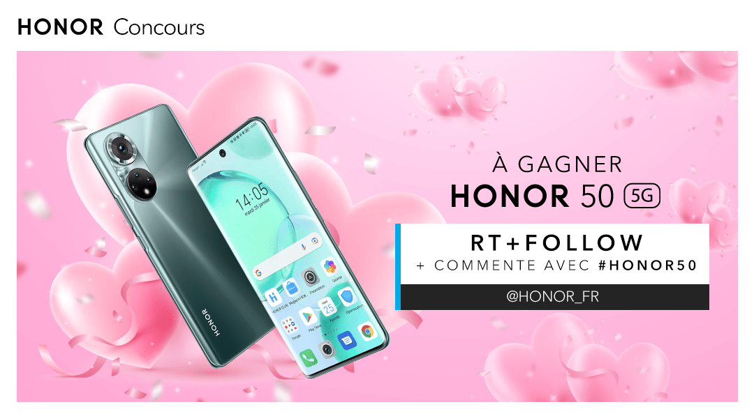 Honor_FR's tweet photo. La Saint-Valentin arrive… Et un #HONOR50,  c’est un bon moyen de créer de la connexion ! 💓
Seul ou à deux, on vous en fait gagner un ! 
💗RT &amp; follow @Honor_FR 
💗Commente ce tweet avec la mention #HONOR50 
Bonne chance à tous et toutes ! 
Fin du jeu: 09/02 https://t.co/EyuiE9a9Xq