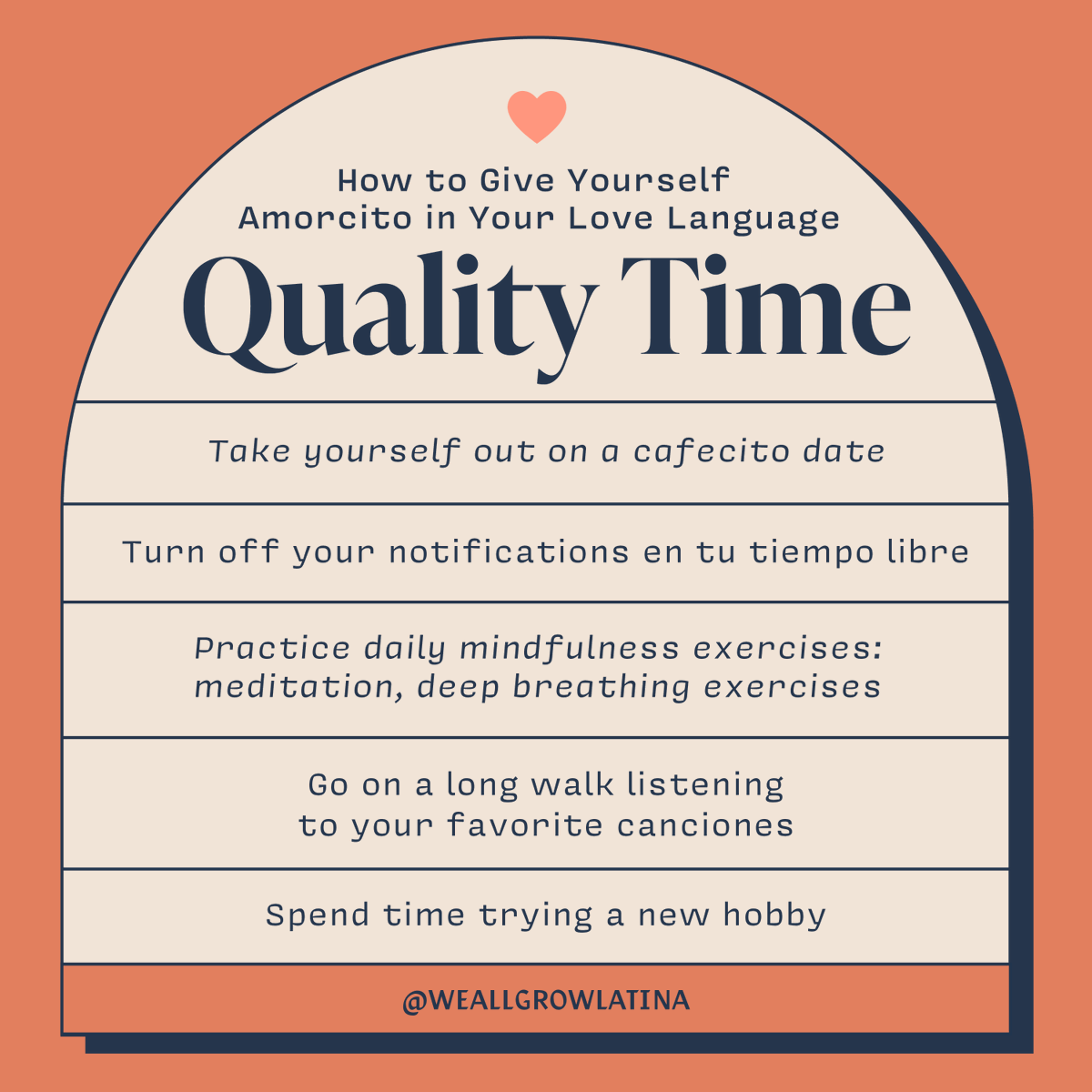 Is ✨ spending dedicated time✨  how you like to receive amorcito? Here are 5 ways to show yourself some love!