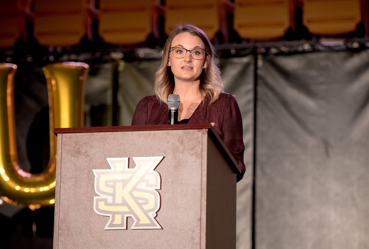 KSUOwlNation's tweet photo. We never stop celebrating National Girls and Women in Sports Day 🥳

Head to https://t.co/9xo7KlHKiU to read our feature interview on Gender Equity and Title IX with current SWA and Assistant AD for Administration, Mindy Mager-DeBruce!

#OneKS https://t.co/yCsEr5jpZY