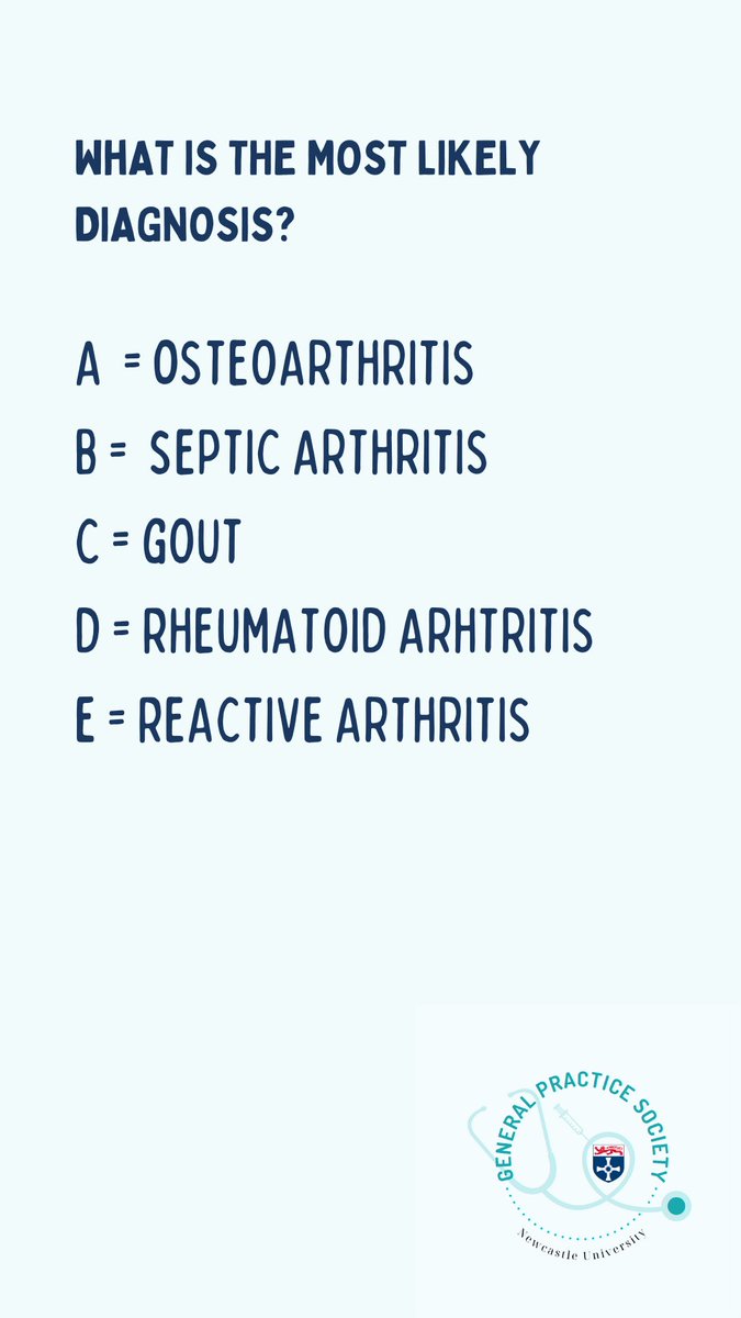 NUGPsociety's tweet photo. Today’s quiz is from Jordi, our secretary! It focuses on arthritis in primary care - https://t.co/3ObbhOZC4g