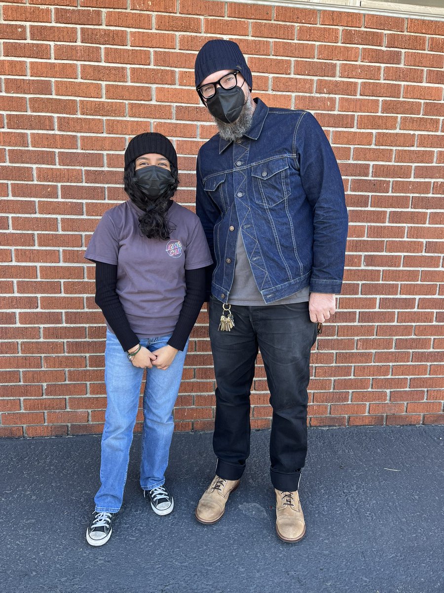 DrPhilipSwartz's tweet photo. Will the real Dr. Swartz please step forward? #vineyardstem #omsd #middleschoolrocks #honored #dressasateacher #denim #beanies https://t.co/kToeA0eKOJ