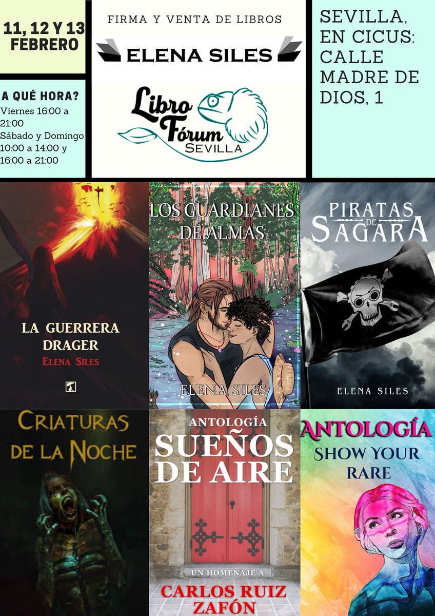 ElenaBSiles's tweet image. Cartel del #LibroForumSevilla actualizado!! @KmleonBooks 11 al 13 feb en @CICUS_ Viernes 16:00 a 21:00. Sábado y Domingo 10:00 a 14:00 y 16:00 a 21:00