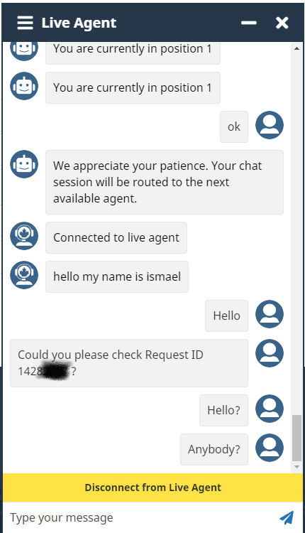 lawpoint_ca's tweet photo. @AskISED After an hour of waiting in line of TWO people in online support chat: #pathetic #outsourcingsucks https://t.co/8XYJkieonz