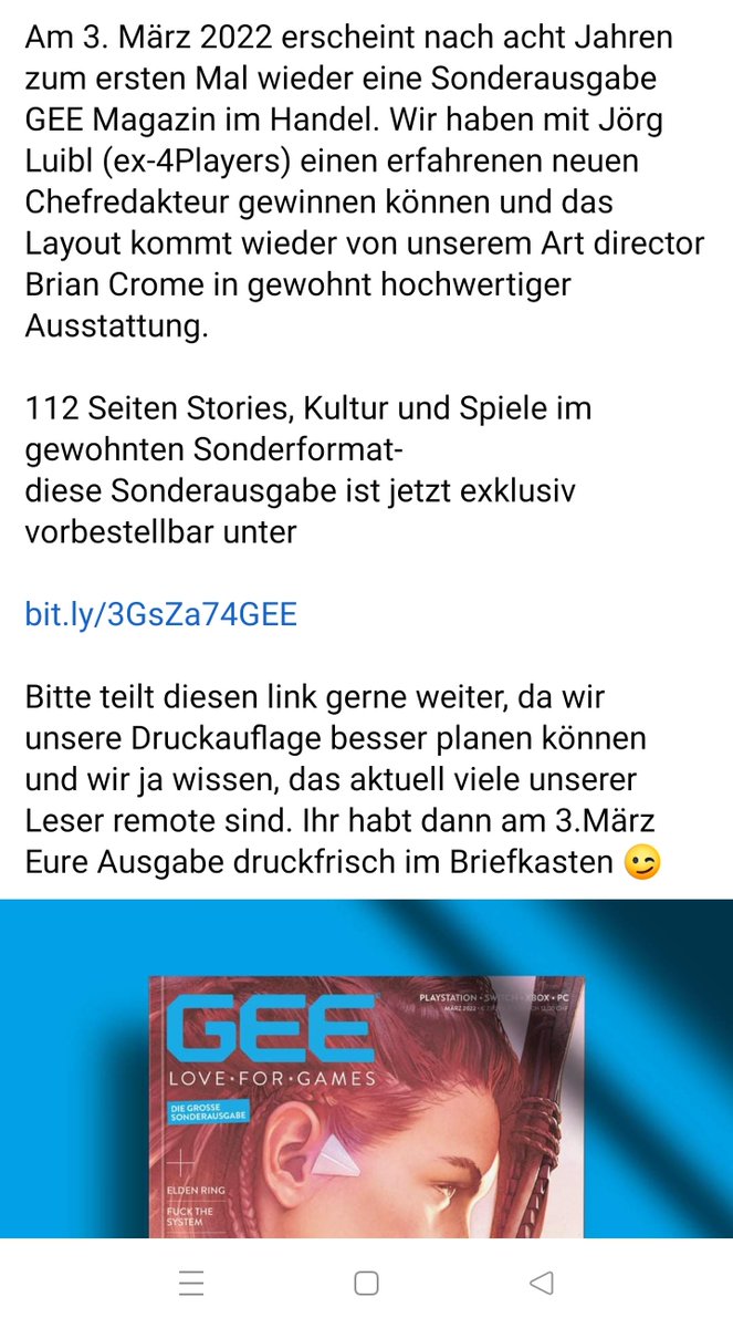RillingSingh's tweet photo. Gerade auf Facebook entdeckt #GEE kommt zurück. Mit Jörg Luibl (ex #4Players Chefredakteur). https://t.co/3sJ3CqyboV