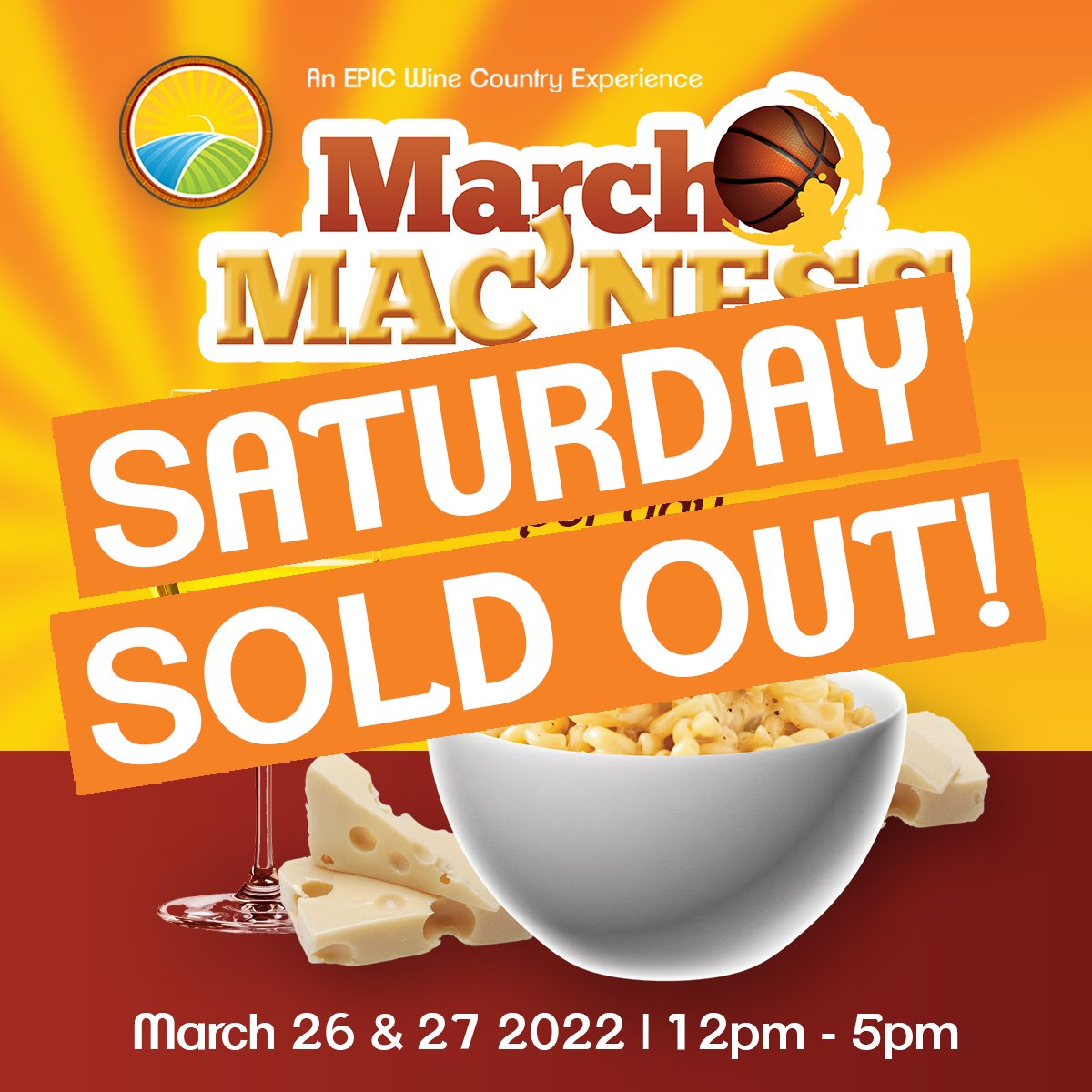 Well that didn't take long! SATURDAY March Mac'ness tickets are officially SOLD OUT! 

Sunday tickets still available. Get yours before it's too late! #macncheese #marchmacness #epicevent #vqawine #winecountryontario