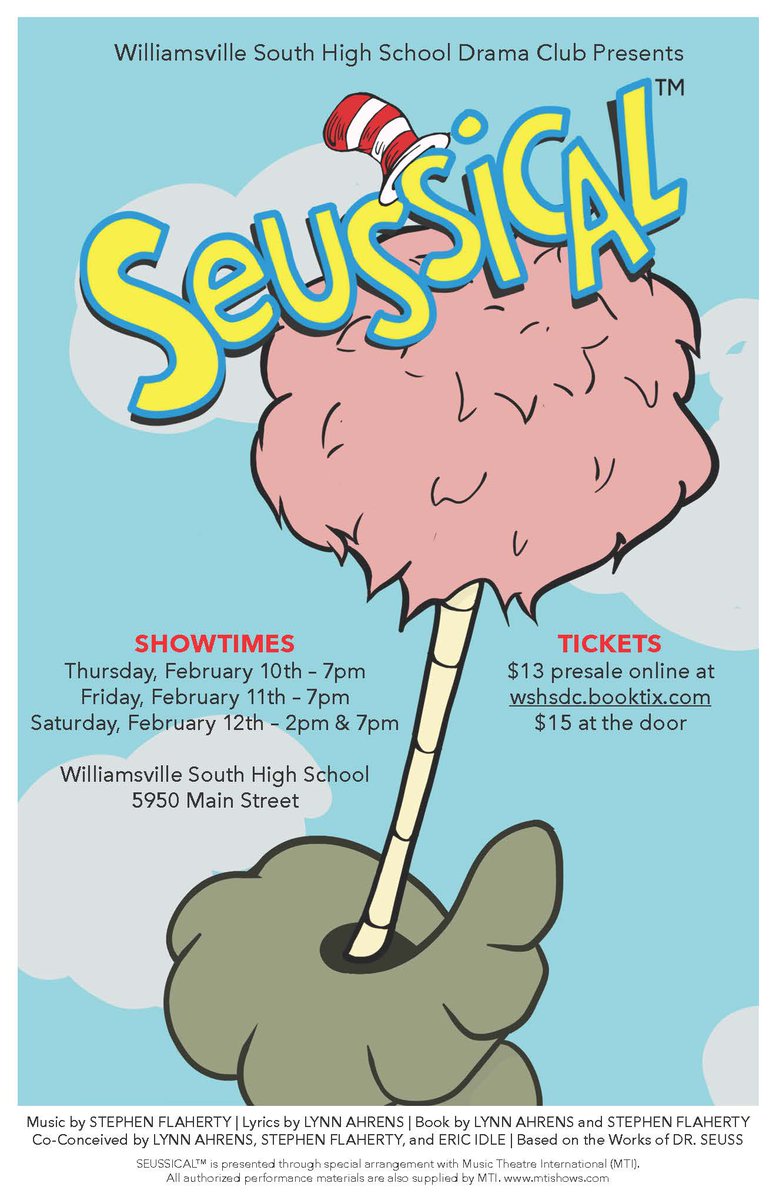 TONIGHT. Come to the opening night of Williamsville South's production of Seussical! Show starts at 7pm.
