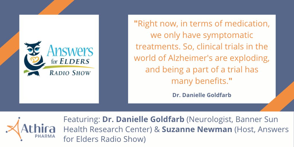 leonabioinc's tweet photo. Neurologist Dr. Danielle Goldfarb (@BannerHealth) recently joined @Suzanne_Newman with #AnswersForElders radio show to discuss #ClinicalTrials for #Alzheimers disease, and why patients should consider participating.

Listen: https://t.co/Gl9hgceuPy https://t.co/3PqmqG9HbK