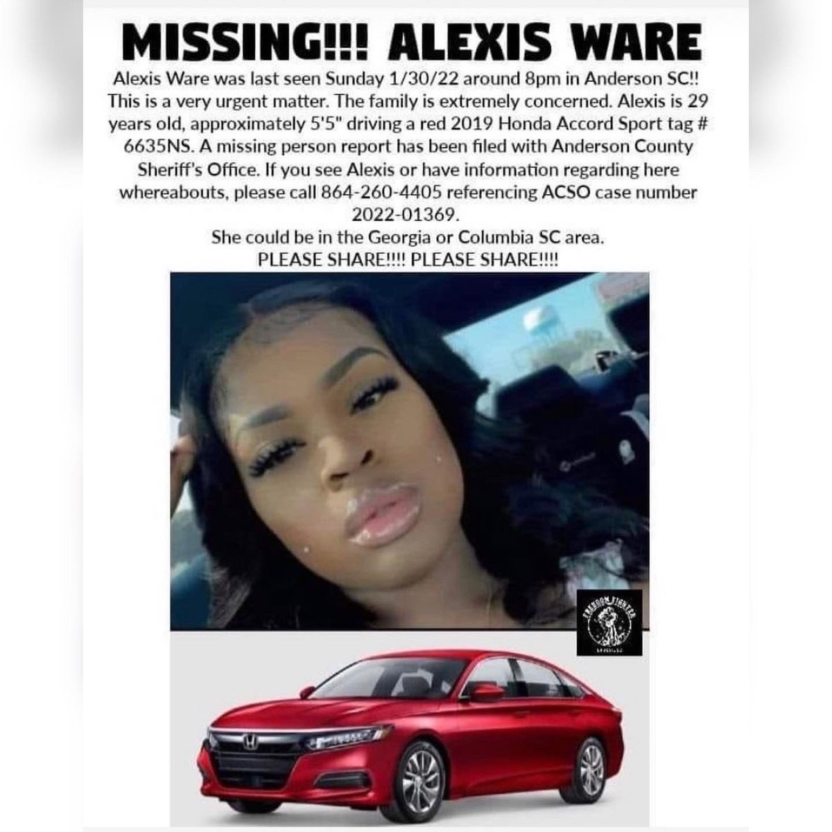 Alexis Ware was last seen around 8 p.m. driving a red Honda Accord. 