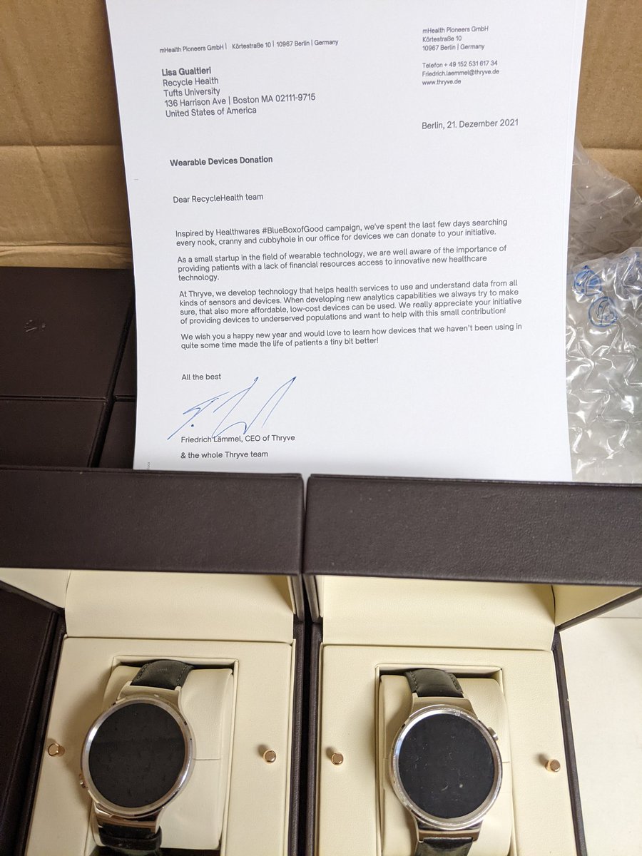 lisagualtieri's tweet photo. RecycleHealth offers deepest #gratitude fo @Thryve_Health for their donation of new trackers inspired by #BlueBoxofGood. They sent a beautiful note in support of our mission to help underserved populations. Thank you @healthware_intl for spreading the word! https://t.co/31I2M5FmAY