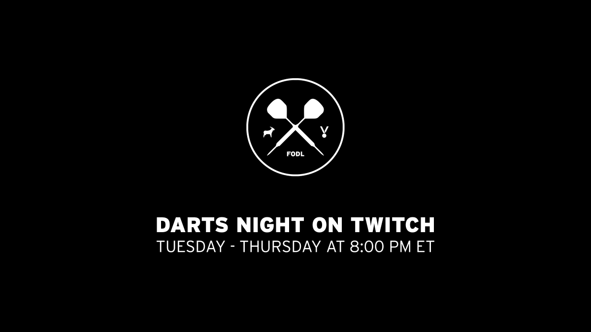FODartLeague's tweet photo. MORE DARTS TONIGHT!

8:00 PM ET - FODL C: White Swan vs. The Jig
9:00 PM ET - FODL B: Red Rascal vs. Pepe Le

The former @FODLWeeklyPod host rivalry is afoot! 👀

Radar has the call live on Twitch: https://t.co/TmhVN9XEBw https://t.co/tHj420reEC