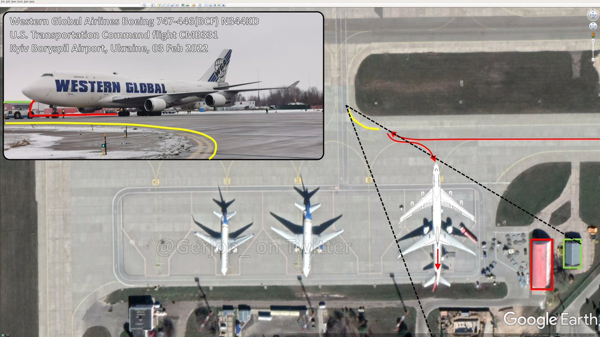 Gerjon_'s tweet photo. Breaking: After 5 U.S. Air Mobility Command flights parking nose-out at parking stand 104, Western Global Airlines Boeing 747-446(BCF) 🇺🇸N344KD/ #CMB331 parked nose-out at parking stand 100 (!) 😅

(parking spot of 🇺🇸N919CA/#CMB315 unknown to me so far)
[thread:1/6] https://t.co/IdaGg5vGzp