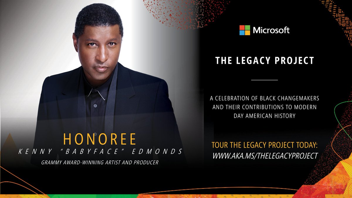 babyface's tweet image. I’m honored to have been selected as an honoree for the 2022 Microsoft Legacy Project- an immersive Black History virtual experience. 🙏🏾 Visit (aka.ms/TheLegacyProje…) to tour The Legacy Project &amp;amp; learn more about how we’re changing the narrative. #Microsoft #TheLegacyProject