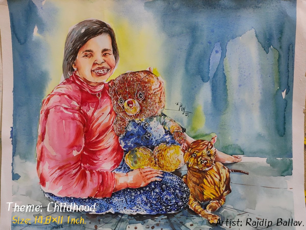 BallavRajdip's tweet photo. _This is my New Water Colour Painting of 2022_ 💯💥            
      [Theme: Childhood]🧑‍🦰  Size:- 14.8×11 Inch_ .                    
 -//Based on kartidge Paper💫❤‍🔥//-  
  Artist:- Rajdip Ballav.😎 https://t.co/z9IGEz0SGH