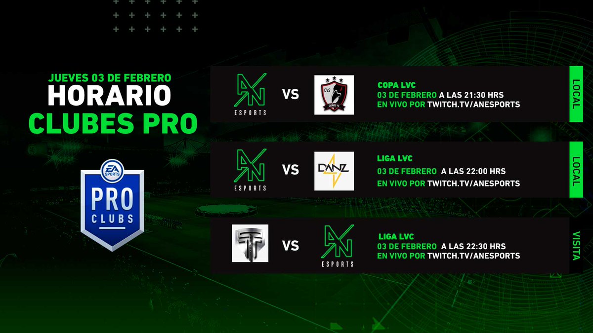 esports_an's tweet photo. Hoy hay show garantizado en #FIFA🎮💥⚽
Estos son los partidos que disputará nuestra plantilla hoy, en la cancha digital 🔥

Vamooos, vamos mi verdee 🎶
Los esperamos 🟢⚪

📺hhtp://twitch.tv/ANesports
📅 Jueves 3/2 desde las 9:30 PM

#VamosNacional #ANEsports #FIFA22 #ClubesPro https://t.co/6z5AyQ8KsQ